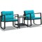 3 Pieces Wicker Rocking Bistro Set with Glass Coffee Table and Storage Shelf